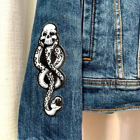 Women’s Old Navy Custom Blue Jean Patchwork Jacket Size Medium - Picture 4 of 8